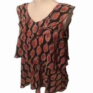 Messimo ruffled sleeveless top. Orange/blk. Sz L